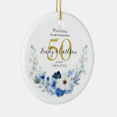 Speciaal Blauw en Witte Floral 50 Jubileum Keramisch Ornament (Rechts)