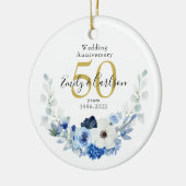Speciaal Blauw en Witte Floral 50 Jubileum Keramisch Ornament (Links)