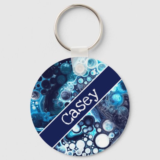 Speciaal blauw en witte marmervochtige kunst sleutelhanger (Voorkant)