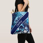Speciaal blauw en witte marmervochtige kunst tote bag (Dichtbij)