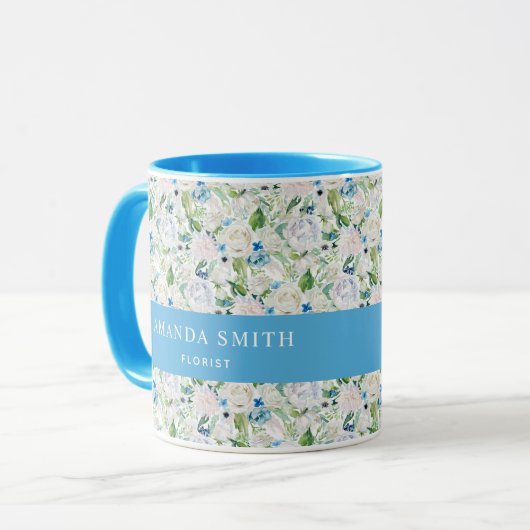 Speciaal Blauw en Witte Rose Elegant Florist Mok (Voorkant links)