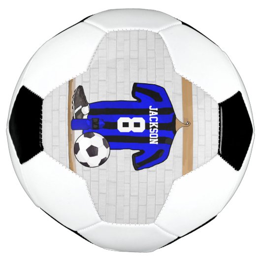 Speciaal Blauw en Zwart Striped Soccer Jersey Voetbal (Gedraaid)