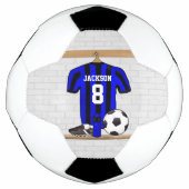 Speciaal Blauw en Zwart Striped Soccer Jersey Voetbal (Voorkant)