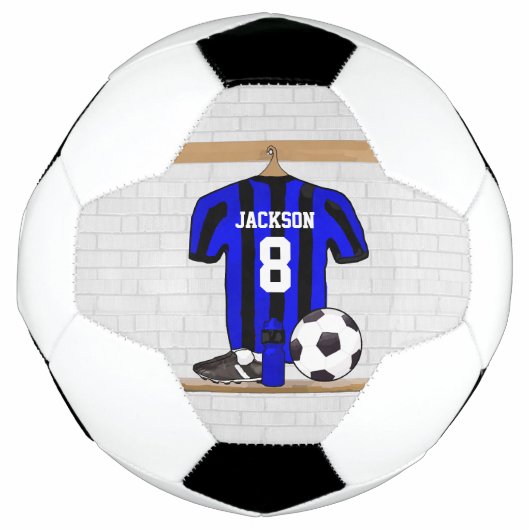 Speciaal Blauw en Zwart Striped Soccer Jersey Voetbal (Voorkant)