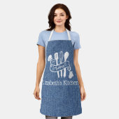 Speciaal blauw Faux Denim-bakgereedschap Schort (Gedragen)