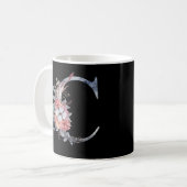 Speciaal Blauw Floral Monogram C Koffiemok (Voorkant links)