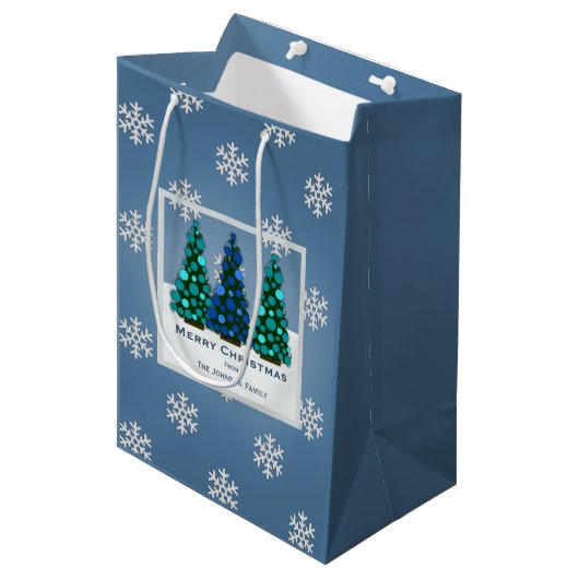 Speciaal blauw kerstboomtje cadeautas (Voorkant Gekanteld)