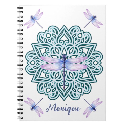 Speciaal Blauw Paars Mandala Dragonfly White Notitieboek (Voorkant)