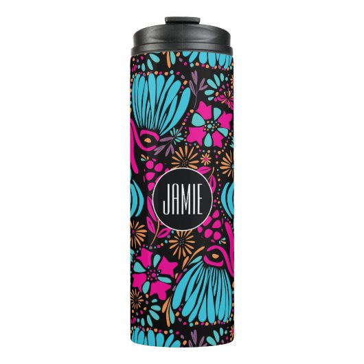 Speciaal blauw roze Paarse Floral Pattern Thermosbeker (Voorkant)