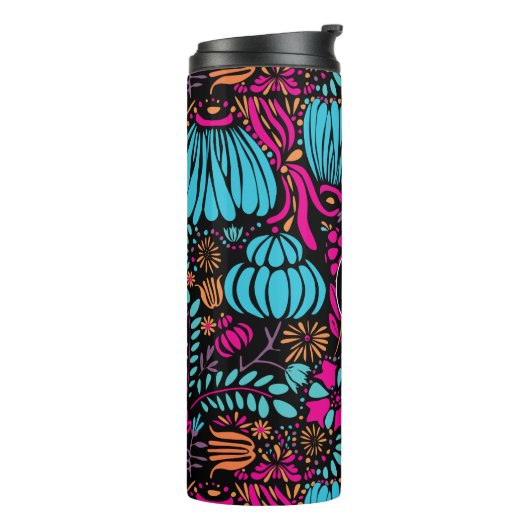 Speciaal blauw roze Paarse Floral Pattern Thermosbeker (Gedraaid links)