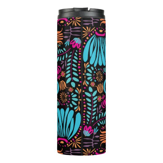 Speciaal blauw roze Paarse Floral Pattern Thermosbeker (Achterkant)