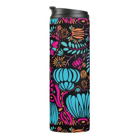 Speciaal blauw roze Paarse Floral Pattern Thermosbeker (Geroteerd rechts)