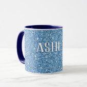 Speciaal blauw, sparkly glitter met naam Koffie Mok (Voorkant links)