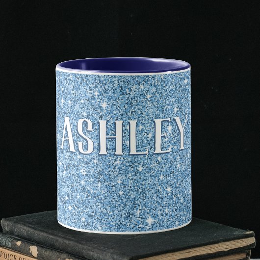 Speciaal blauw, sparkly glitter met naam Koffie Mok