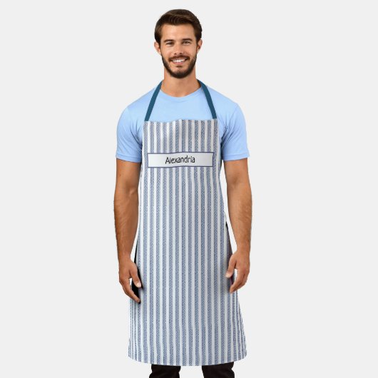 Speciaal blauw Stripes Apron Schort (Gedragen)