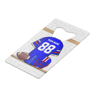 Speciaal Blauw Wit Football Jersey Creditkaart Flessenopener