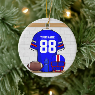 Speciaal Blauw Wit Football Jersey Keramisch Ornament