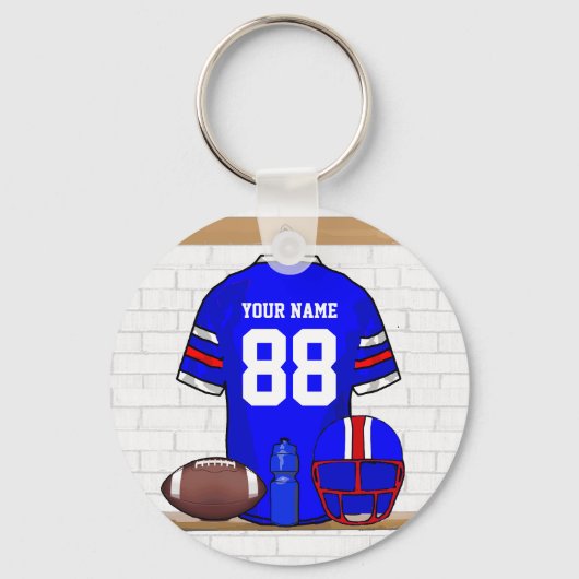 Speciaal Blauw Wit Football Jersey Sleutelhanger (Voorkant)