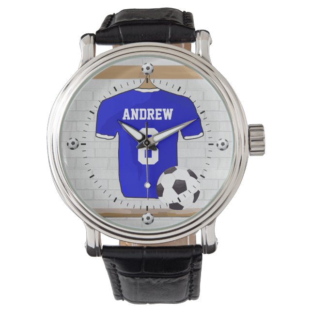 Speciaal Blauw Wit Football Soccer Jersey Horloge (Voorkant)