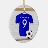 Speciaal Blauw Wit Football Soccer Jersey Keramisch Ornament (Rechts)