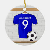 Speciaal Blauw Wit Football Soccer Jersey Keramisch Ornament (Voorkant)