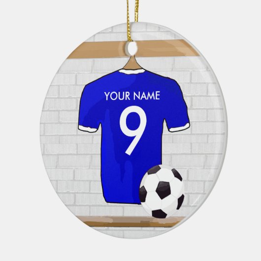 Speciaal Blauw Wit Football Soccer Jersey Keramisch Ornament (Links)