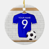 Speciaal Blauw Wit Football Soccer Jersey Keramisch Ornament (Achterkant)
