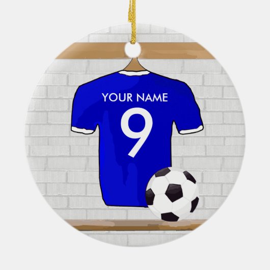 Speciaal Blauw Wit Football Soccer Jersey Keramisch Ornament (Achterkant)