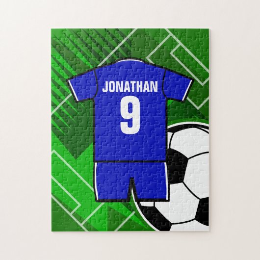 Speciaal Blauw Wit Football Soccer Jersey Legpuzzel (Verticaal)