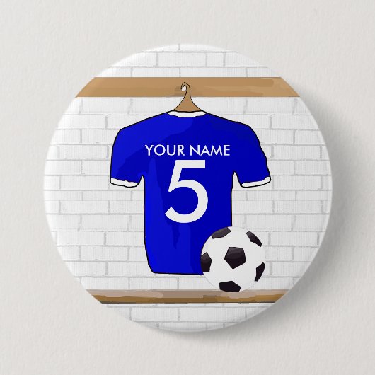 Speciaal Blauw Wit Football Soccer Jersey Ronde Button 7,6 Cm (Voorkant)