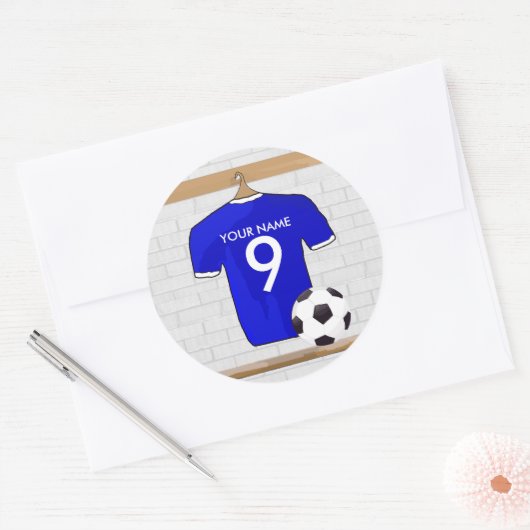 Speciaal Blauw Wit Football Soccer Jersey Ronde Sticker (Envelop)
