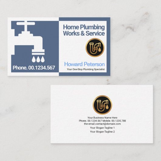 Speciaal Blauw Wit Lijst Plumber Faucet Visitekaartje (Voorkant / Achterkant)