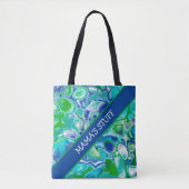Speciaal blauwe en groene, marmerbare fluïde kunst tote bag (Voorkant)
