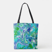 Speciaal blauwe en groene, marmerbare fluïde kunst tote bag (Achterkant)