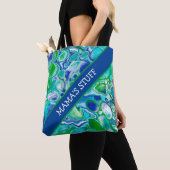 Speciaal blauwe en groene, marmerbare fluïde kunst tote bag (Dichtbij)