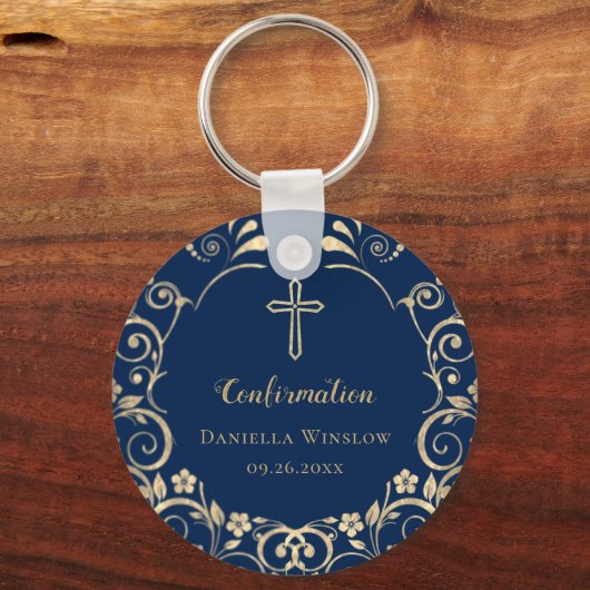 Speciaal blauwe gouden kruisbevestiging sleutelhanger (Voorkant)