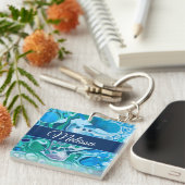 Speciaal blauwe groene digitale marmer-vloeistofku sleutelhanger (Voorkant Rechts)