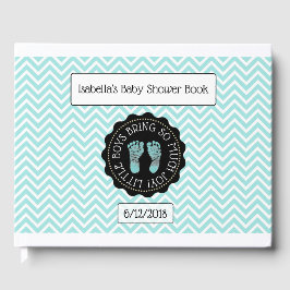 Speciaal Blauwgroen Chevron Stripes Baby shower Bo Gastenboek