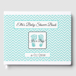 Speciaal Blauwgroen Chevron Stripes Baby shower Bo Gastenboek