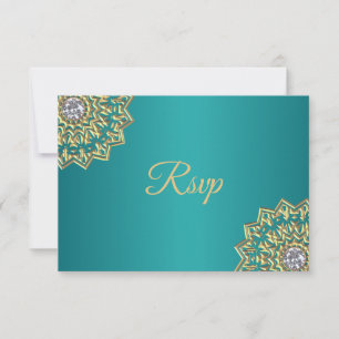 Speciaal Blauwgroen Gold Indian Mandala RSVP Weddi