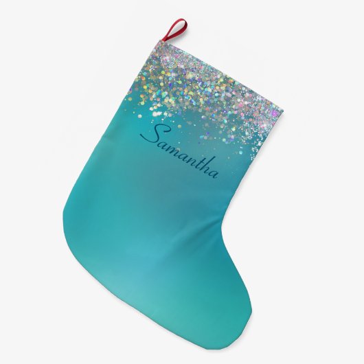Speciaal Blauwgroen Ombre Holographic Glitter Grote Kerstsok (Voorkant (Hangend))
