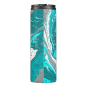 Speciaal Blauwgroen, Turquoise Marble Fluid Art Thermosbeker (Achterkant)