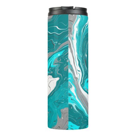 Speciaal Blauwgroen, Turquoise Marble Fluid Art Thermosbeker (Achterkant)