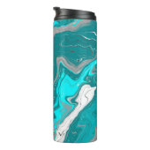 Speciaal Blauwgroen, Turquoise Marble Fluid Art Thermosbeker (Geroteerd rechts)