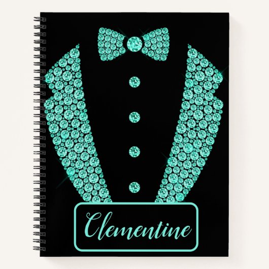 Speciaal Blauwgroen zwart Glitter Tuxedo Sketchboo Notitieboek (Voorkant)