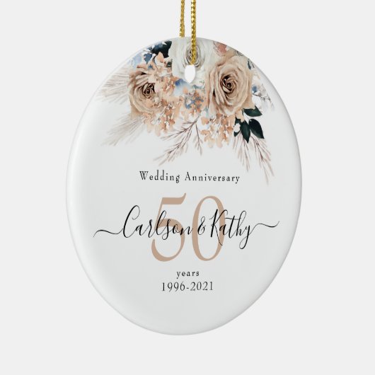 Speciaal Blue Boho Floral 50 Jubileum Keramisch Ornament (Rechts)