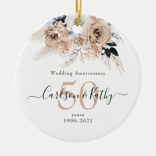 Speciaal Blue Boho Floral 50 Jubileum Keramisch Ornament (Voorkant)