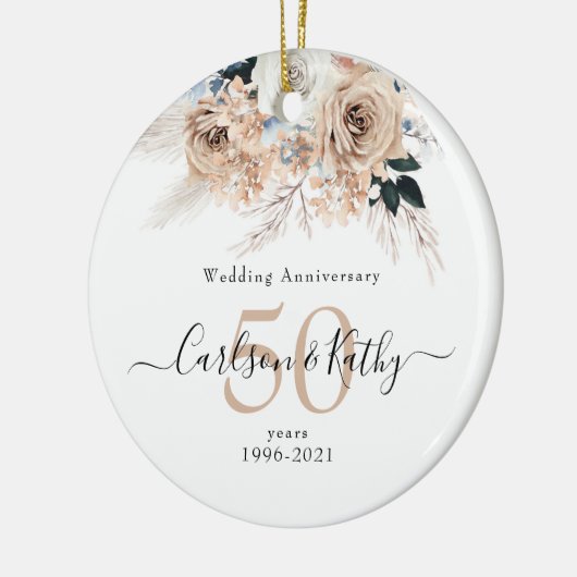 Speciaal Blue Boho Floral 50 Jubileum Keramisch Ornament (Links)