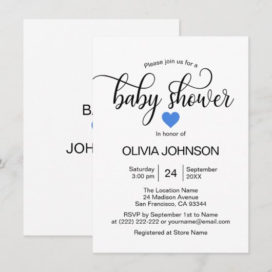 Speciaal Blue Heart White Boy Baby shower Kaart (Voorkant / Achterkant)