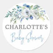 Speciaal Blue White Floral Boy Baby shower Ronde Sticker (Voorkant)